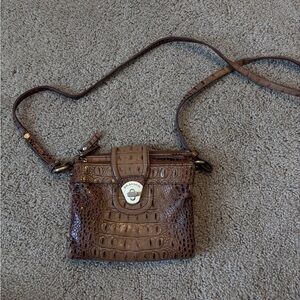 Brahmin Brown Croc-Embossed Mini Crossbody with Turn-Lock